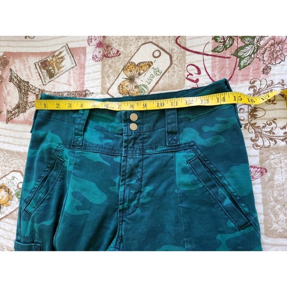 Anthropologie Austin Cargo Crop Pants Womens Teal Camouflage Stretch Twill Sz 27 - Picture 10 of 12